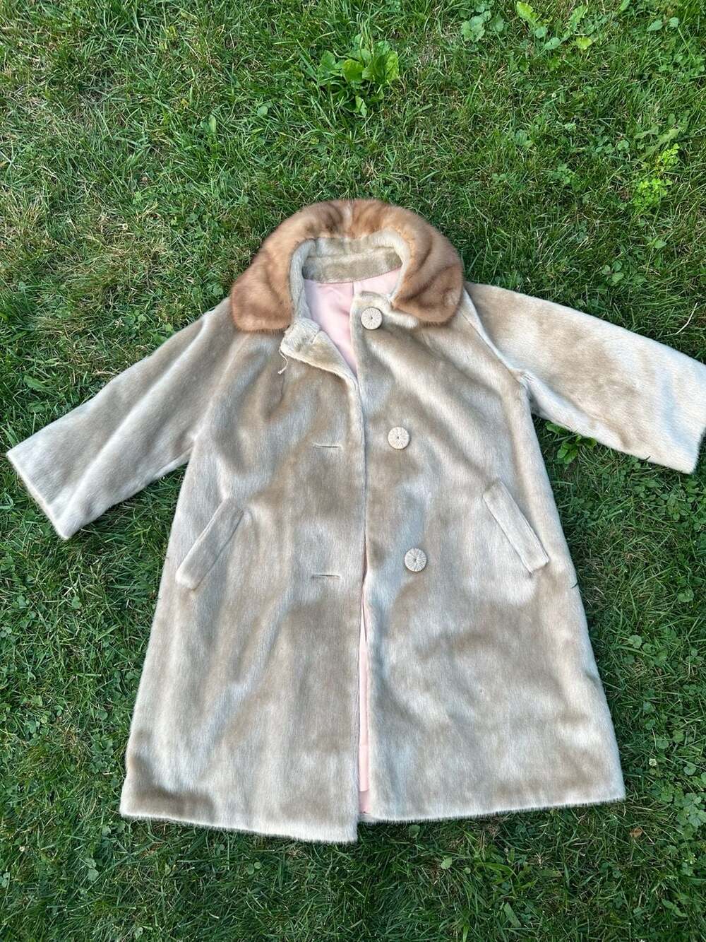 Vintage Brazotta Faux Fur Coat with Real Mink Collar Styled by Fairmoor